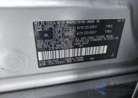 2019 Toyota Rav4 Xle from USA, damaged, VIN 2T3P1RFV1KC021183